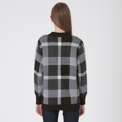 クレストブリッジチェックウーリージャカードカーディガン | BLUE