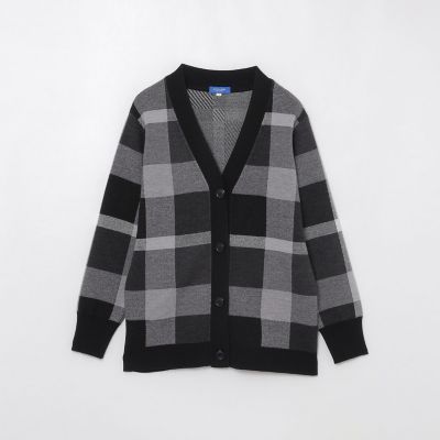 クレストブリッジチェックウーリージャカードカーディガン | BLUE