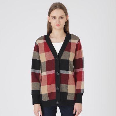 クレストブリッジチェックウーリージャカードカーディガン | BLUE