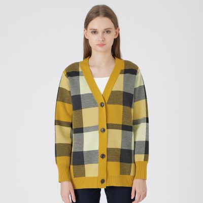 クレストブリッジチェックウーリージャカードカーディガン | BLUE