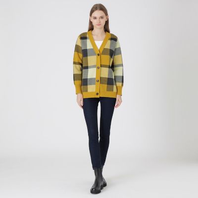 クレストブリッジチェックウーリージャカードカーディガン | BLUE