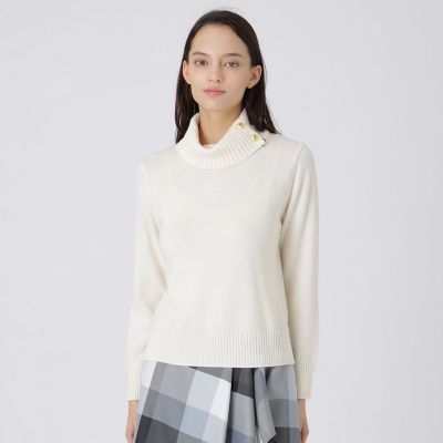 ブルーレーベル　コットンシルケットスムースプルオーバーブラックサイズ38 ウォッシャブルウールオフタートルプルオーバー | BLUE LABEL