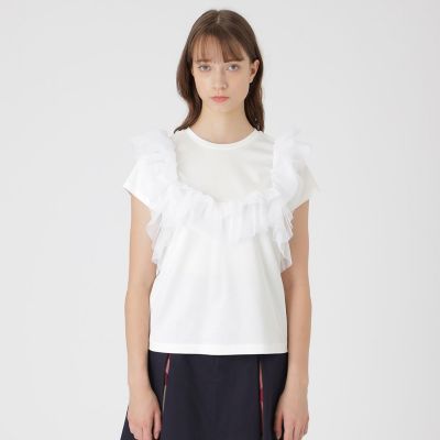 ＜BLUE LABEL CRESTBRIDGE (Women)＞コットンライトポンチフリルチュールカットソー