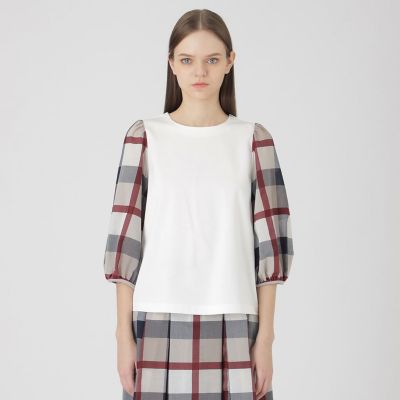 ＜BLUE LABEL CRESTBRIDGE (Women)＞チェックスリーブトップス