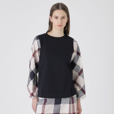 ブルーレーベルクレストブリッジ☆ チェックスリーブプルオーバーニット チェックスリーブプルオーバー | BLUE LABEL CRESTBRIDGE (Women