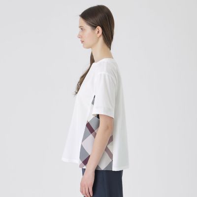 ブルーレーベル クレストブリッジ　半袖Aラインカットソーサイドチェック プレーティング天竺サイドチェックTシャツ | BLUE LABEL CRESTBRIDGE