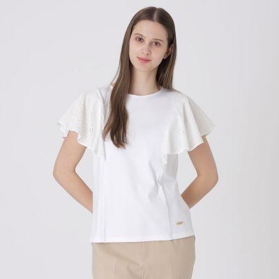 ＜BLUE LABEL CRESTBRIDGE (Women)＞【接触冷感】シルケットスムースレーススリーブカットソー