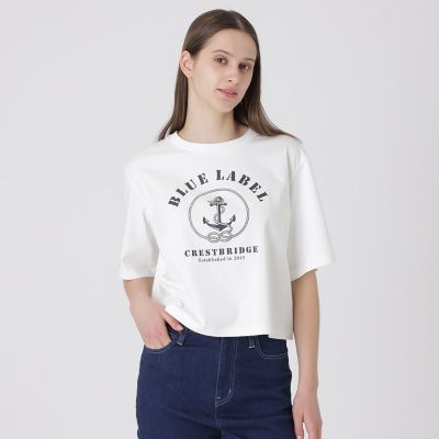 ＜BLUE LABEL CRESTBRIDGE (Women)＞プレーティングシルケットスムースグラフィックロゴＴシャツ