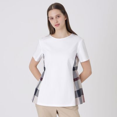 ＜BLUE LABEL CRESTBRIDGE (Women)＞【接触冷感】シルケットスムースサイドチェックＴシャツ