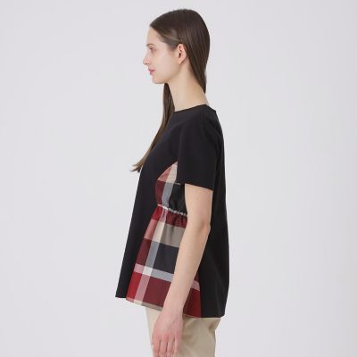 接触冷感】シルケットスムースサイドチェックTシャツ | BLUE LABEL