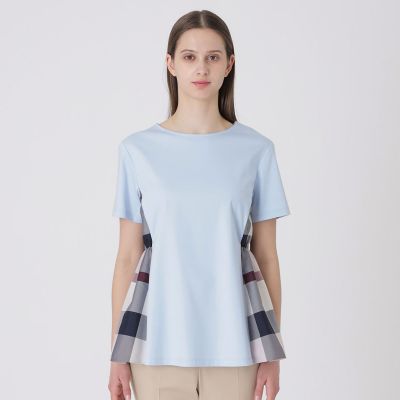 接触冷感】シルケットスムースサイドチェックTシャツ | BLUE LABEL