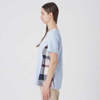 接触冷感】シルケットスムースサイドチェックTシャツ | BLUE LABEL