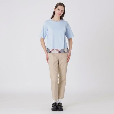 限定品　新品　ブルーレーベル　バイオシルケットスムースチェックラインTシャツ３８ シルケットスムースタックTシャツ | BLUE LABEL CRESTBRIDGE (Women