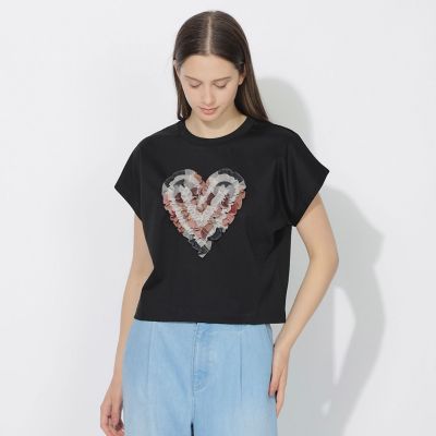 BLUE LABEL CRESTBRIDGE WEB限定　チュールハートTシャツ WEB限定】チュールハートTシャツ | BLUE LABEL CRESTBRIDGE (Women