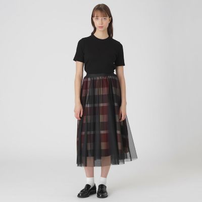 クレストブリッジチェックライトクロッシングチュールスカート | BLUE