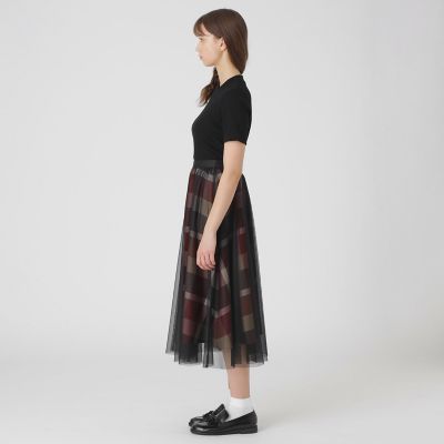 クレストブリッジチェックライトクロッシングチュールスカート | BLUE