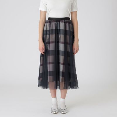 クレストブリッジチェックライトクロッシングチュールスカート | BLUE