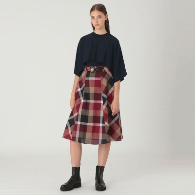 ゆっけ ブルーレーベルクレストブリッジリバーシブルフレアスカート 36 クレストブリッジチェックウールポリエステルフレアスカート | BLUE