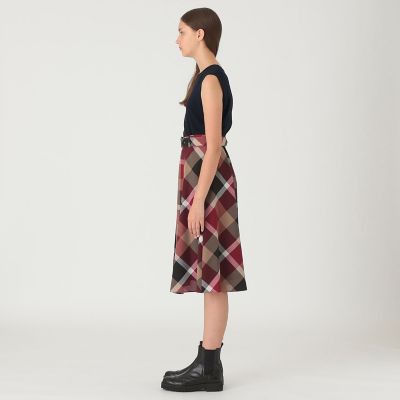 クレストブリッジチェックウールポリエステルフレアスカート | BLUE