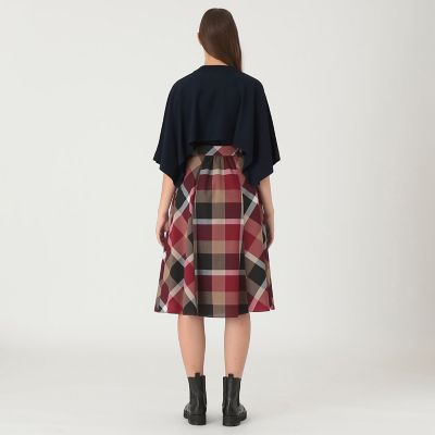 クレストブリッジチェックウールポリエステルフレアスカート | BLUE