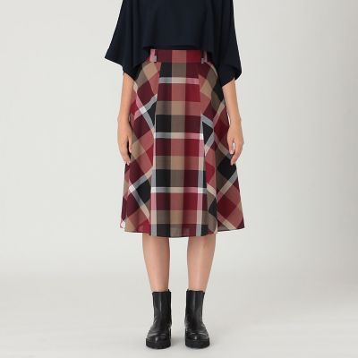 クレストブリッジチェックウールポリエステルフレアスカート | BLUE