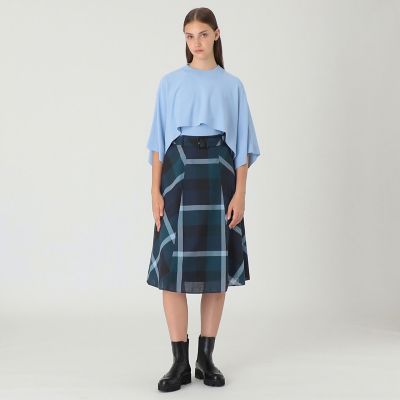 クレストブリッジチェックウールポリエステルフレアスカート | BLUE