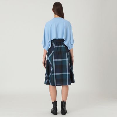クレストブリッジチェックウールポリエステルフレアスカート | BLUE