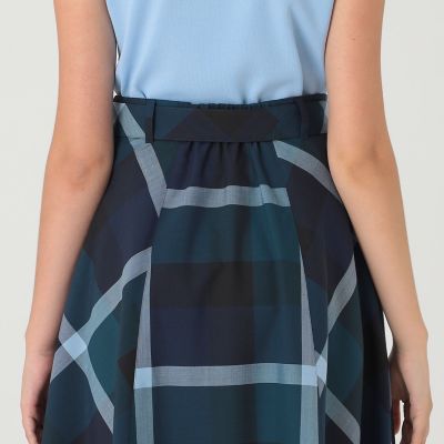クレストブリッジチェックウールポリエステルフレアスカート | BLUE