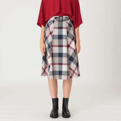 クレストブリッジチェックウールポリエステルフレアスカート | BLUE