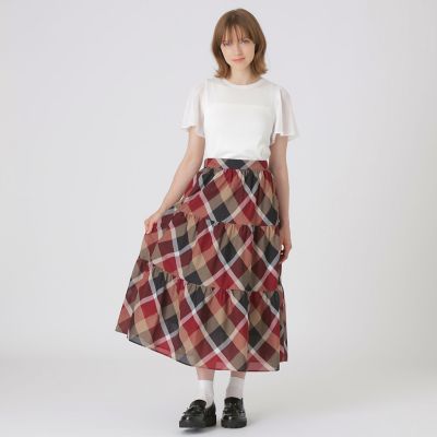 クレストブリッジチェックカラミクロスティアードスカート | BLUE