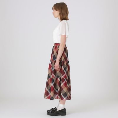 クレストブリッジチェックカラミクロスティアードスカート | BLUE