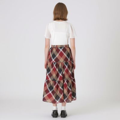 クレストブリッジチェックカラミクロスティアードスカート | BLUE