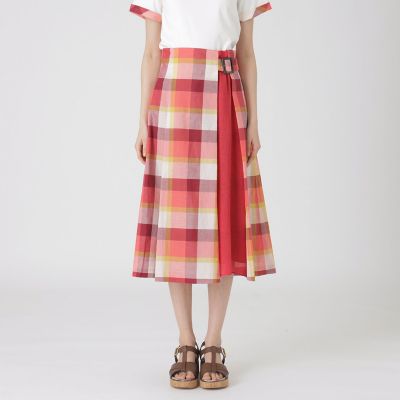 クレストブリッジチェックサイドベルトフレアスカート