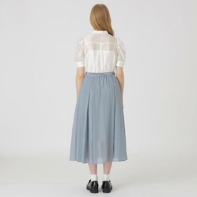 BLAMINK ブラミンク ストライプ フレアスカート 38 ブルー ホワイト 店舗限定】シアーストライプフレアスカート | BLUE LABEL CRESTBRIDGE