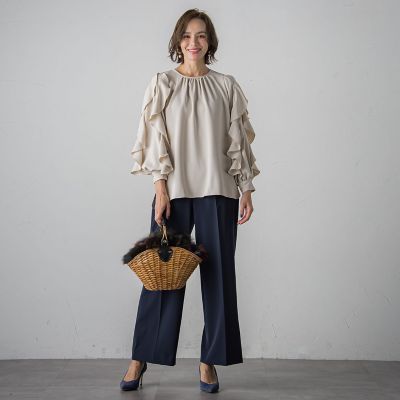 ライトダブルクロスワイドパンツ≪洗濯機で洗える≫
