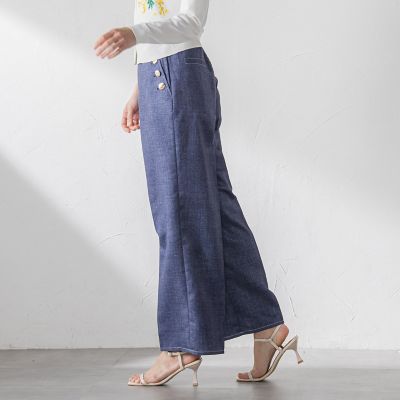 ラメデニムプリントワイドパンツ≪手洗い可能≫