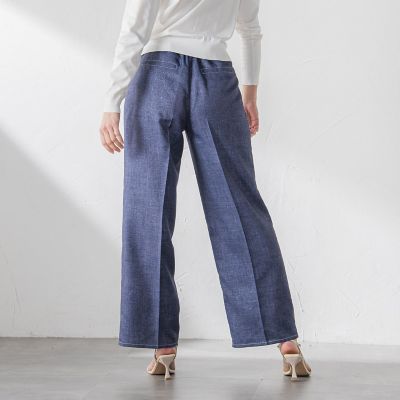 ラメデニムプリントワイドパンツ≪手洗い可能≫