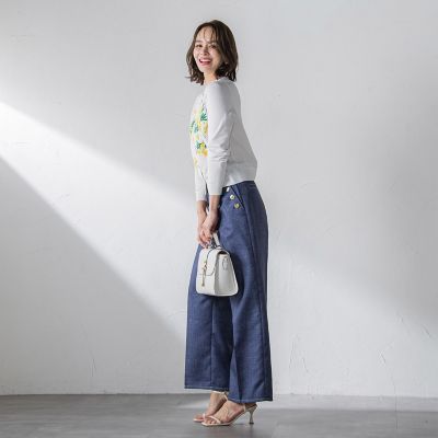 ラメデニムプリントワイドパンツ≪手洗い可能≫