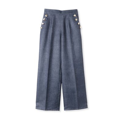ラメデニムプリントワイドパンツ≪手洗い可能≫