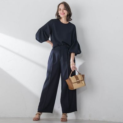 スムージーサテンワイドパンツ≪洗濯機で洗える≫