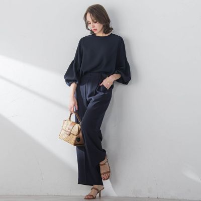 スムージーサテンワイドパンツ≪洗濯機で洗える≫