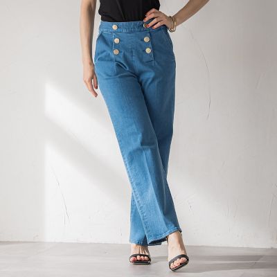 No.749 FILA ウルトラマリンブルーのワンピース✩.*˚XL✩.*˚ 美脚／オ―ルシーズン】デニムマリンパンツ／洗濯機OK