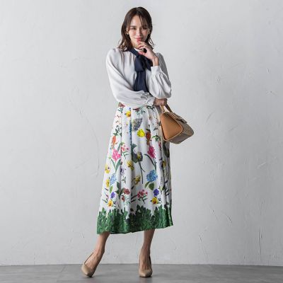 ＜Viaggio Blu (Women)＞リーフパネルプリントスカート≪洗濯機で洗える≫