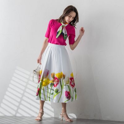 ＜Viaggio Blu (Women)＞【ＫＥＩＴＡ　ＫＡＷＡＳＡＫＩ　×　Ｖｉａｇｇｉｏ　Ｂｌｕコラボ】チューリップパネルプリントスカート