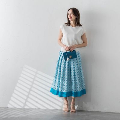 ジオメトリックプリントスカート≪洗濯機で洗える≫