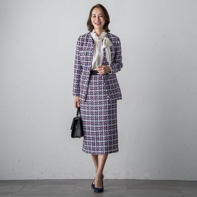 ＜Viaggio Blu (Women)＞ＴＵＲＮＩＥＲトリコロールチェックツイードスカート