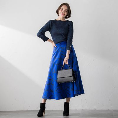 ＜Viaggio Blu (Women)＞サテンリボンプリントスカート≪セットアップ対応／洗濯機で洗える≫