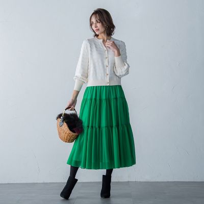 【美品】Viaggio blu マットトリコットプリーツスカート グリーン ビアッジョブルー Viaggio Blu マットトリコットプリーツ