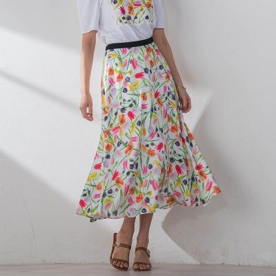 チューリッププリントスカート≪洗濯機で洗える≫