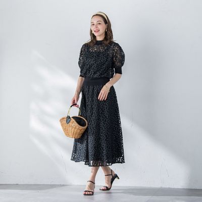 ビアッジョブルー Viaggio Blu レース ロングスカート ホワイト白 5 Viaggio Blu＊ドット フレアスカート ビアッジョブルー ロング